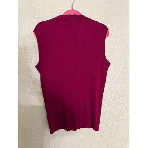 Lafayette 148 New York Sleeveless Mock Neck Ribbed Tank in fuchsia Pink size XL - Image 5