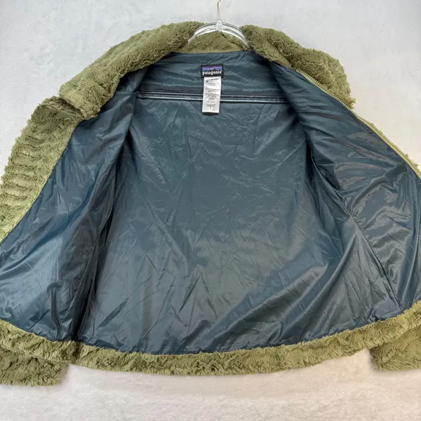 Patagonia Pelage Faux Fur Jacket‎ Cozy Warm Olive Green Coat Womens Size S - Image 6
