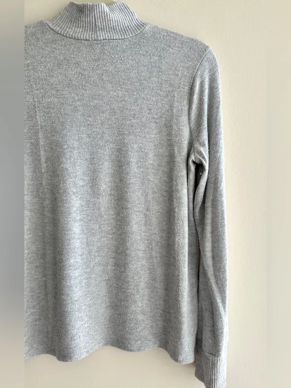 Lucky Brand Mockneck Heather Grey Cozy Stretch Sweater Top, Size Small - Image 14