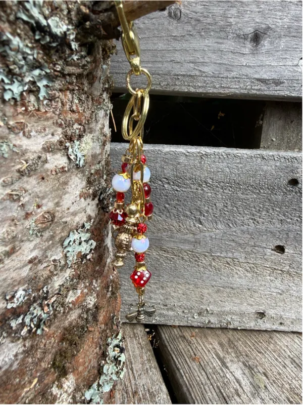 NEW One of a Kind Ruby Bee Handmade Beaded Bag Charm Keychain (#35) - Image 2
