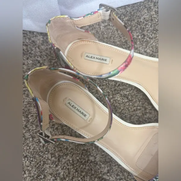 Alex Marie glitter crystal bling flower floral sandal shoes wedge heel‎ strap 9 - Image 3