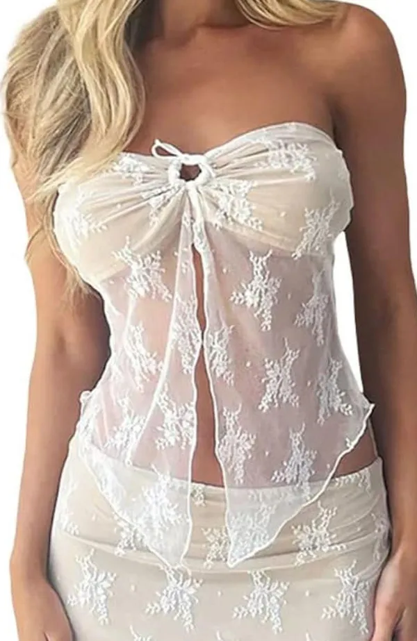 Lace Strapless Top White - Image 3