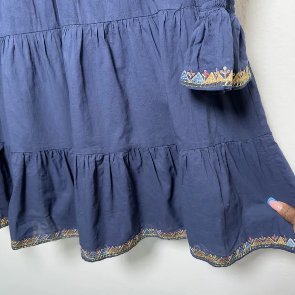 Pomander Place Womens‎ 100% Cotton Kenzo Dress M Navy Embroidered Sequin Tiered - Image 5