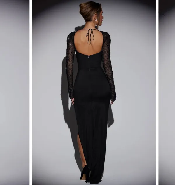 Oh Polly | San Marino Beaded Embellished Side Split Maxi Dress In Black Size 6 - Image 5