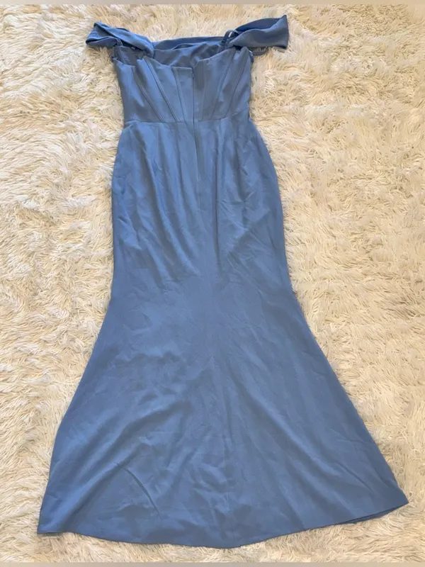 New Dress The Population Melania Off-The-Shoulder sky blue Gown sz S - Image 5