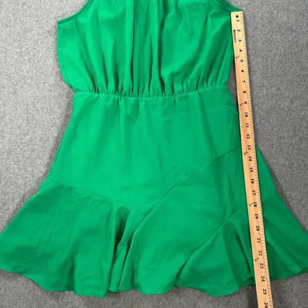 DO+BE High Neck Swing Mini Dress Size Large Green Sleeveless Bow Gathered Waist - Image 4