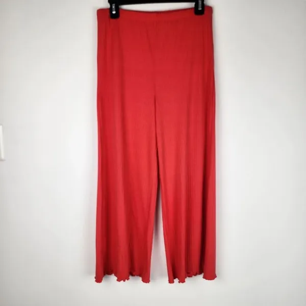 Billabong Easy Waves Pants Ribbed Wide Leg Cropped Red Coral Size L - Image 4