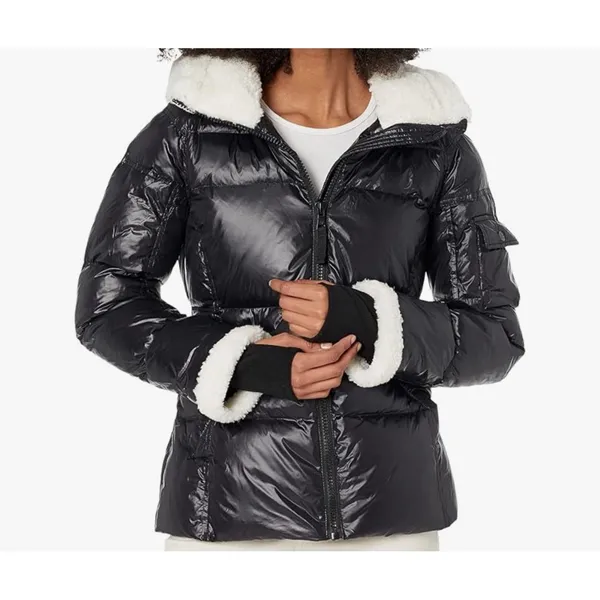 S13 New York Black Puffer Jacket Sherpa Collar Quilted Down Fill Women's XS‎ - Image 12