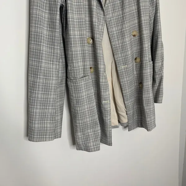 Free People Olivia Plaid Blazer Natural Plaid Combo Womens Small - Image 10