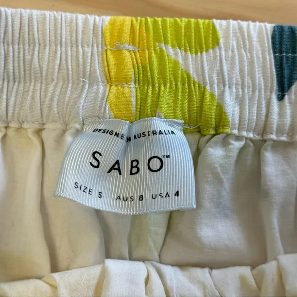 Sabo Linen Blend High Waist Boho Resort Bermuda Mini Shorts White‎ Green Sz 4 - Image 7