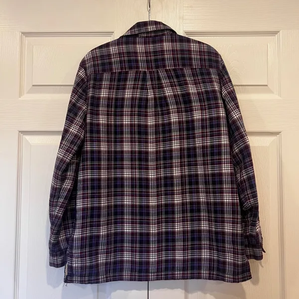 L.L Bean Fleece Lined Flannel Plaid Button Shirt Jacket Purple Womens Size Small - Image 3