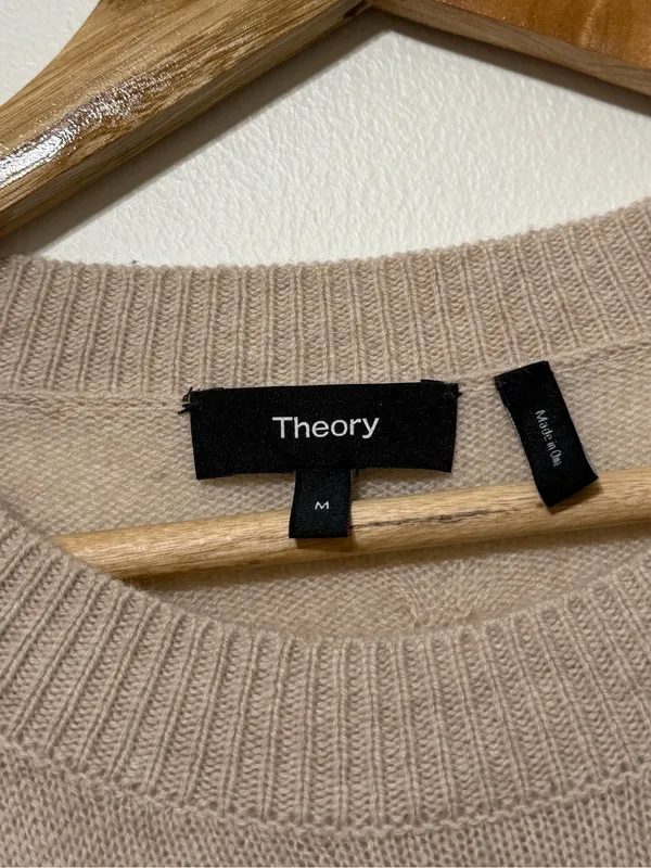 Theory Cashmere Knit Sweater Size Medium Cream Neutral Texture Design - Image 3