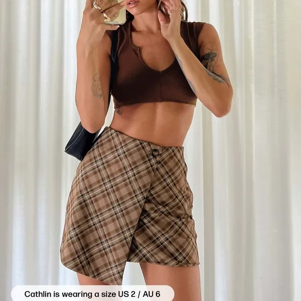 Princess Polly Brown Plaid Mini Skirt*NEW‎ - Image 4