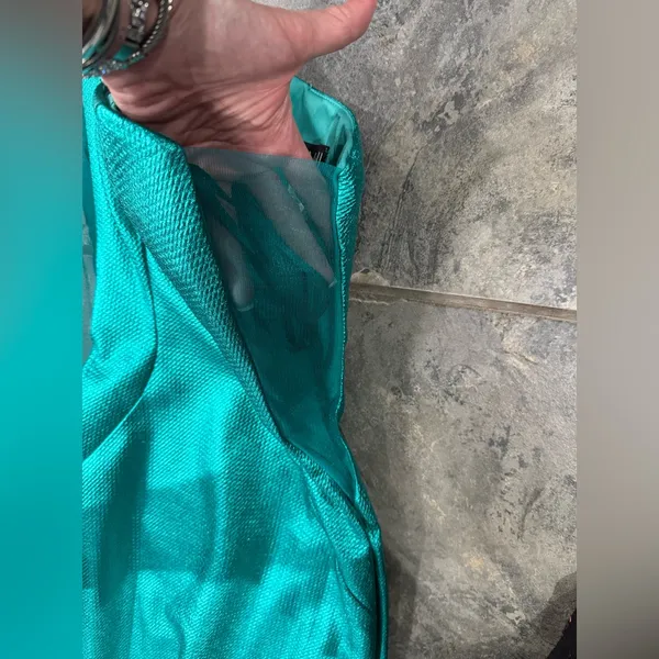 New! Jovani 02136 Metallic Fitted One Shoulder Prom Dress Aqua Green Sz 00 $500‎ - Image 8
