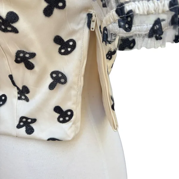 Hot‎ Topic Shirt Md Cream Glitter Mushrooms Cropped Sheer Puff Sleeve Whimsigoth - Image 6