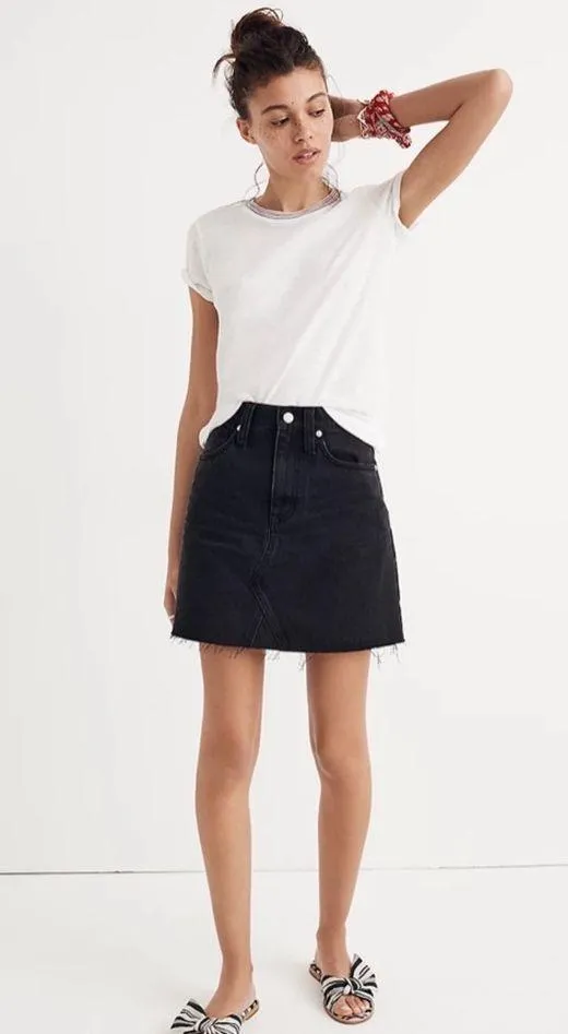 Lunar Wash “Frisco” Black Denim Raw Hem Mini Skirt Size 32 - Image 3