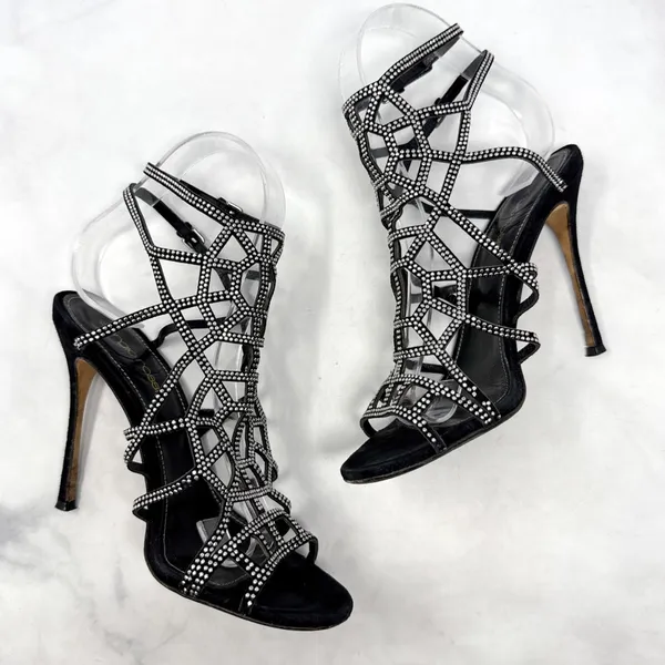 Sergio Rossi Vintage Y2K Studded Spider Web Strappy Sandal Heels Black Widow 36 - Image 8