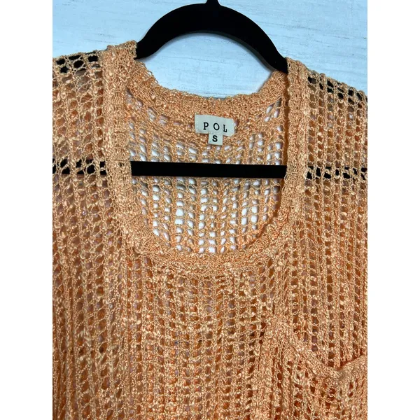 POL Peach Open Knit Crochet Sweater Top Size Small Boho Beachy Oversized - Image 3