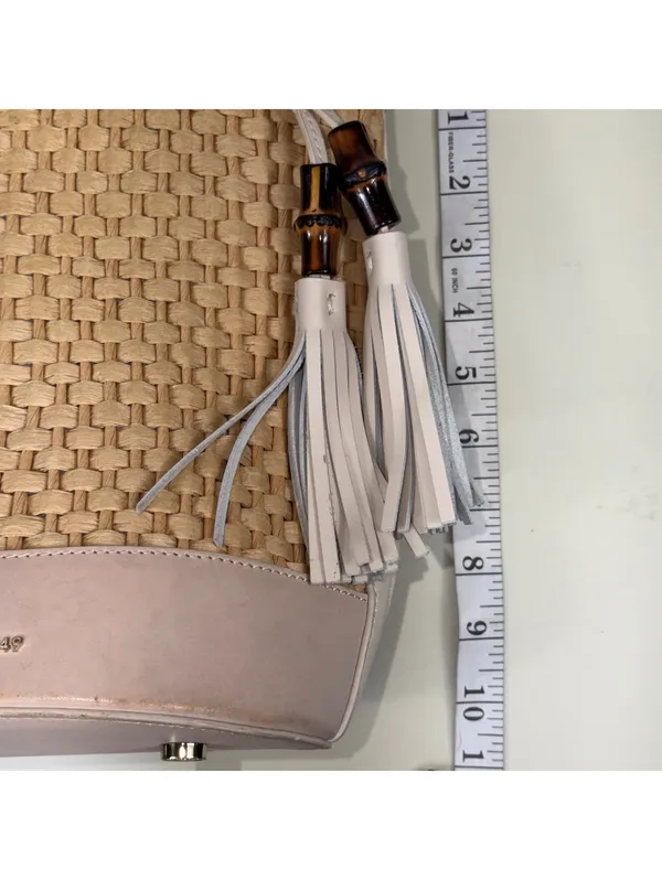 Spartina 449 Woven Straw Bucket Crossbody Bag Bamboo Tassels Cream - Image 12