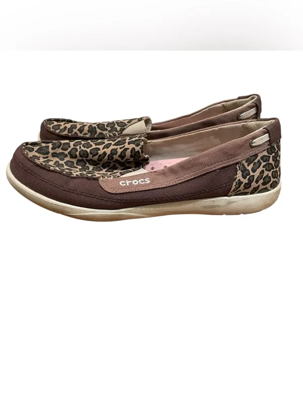 Crocs Leopard Print Canvas Slip On Loafer Flats Brown Women’s Size 9 - Image 6