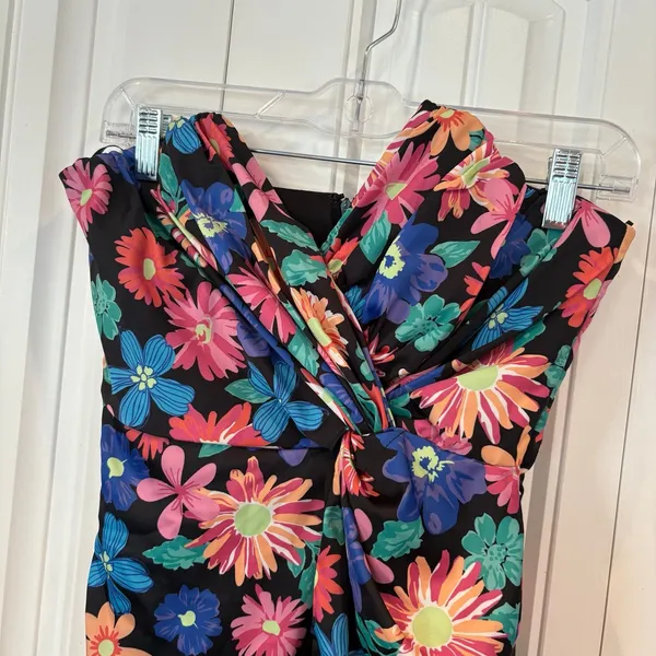 Dee Elly Black Floral Strapless Dress Size‎ Small - Image 3