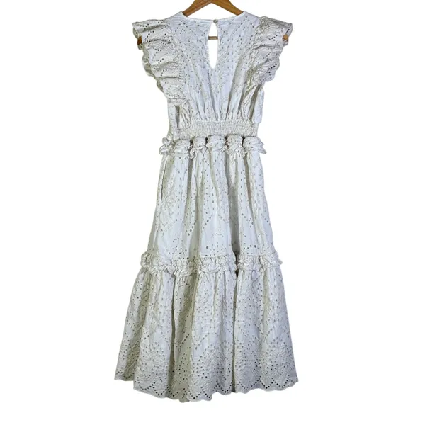 Cleobella Cherie Midi Dress Eyelet Lace Ruffle Size S White Cottagecore Prairie - Image 7