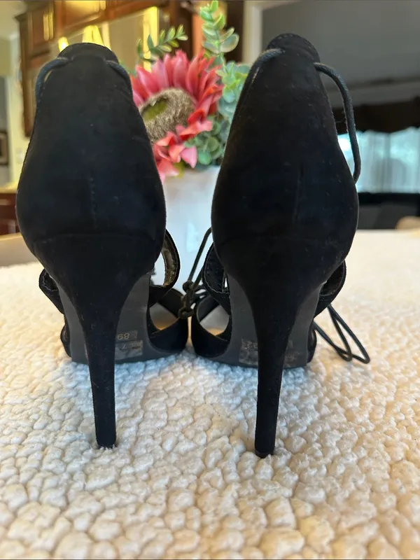 Charlotte Russe Black Pointed-Toe Lace-Up 4” Stiletto Heels Sz 7 - Image 5