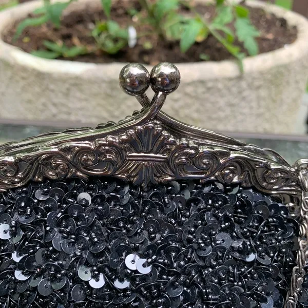 VINTAGE INSPIRED BEADED SEQUINED CLUTCH Black Purse Huffa Formal - Image 3