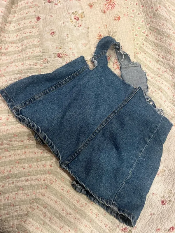 Handmade Denim Button-Front Mini top with Raw Hem - Image 2