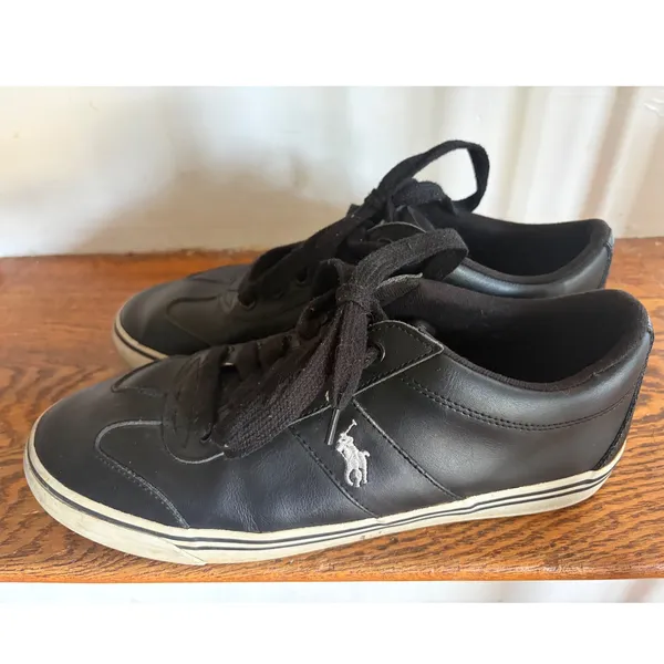 Polo Ralph Lauren Zev Low Black Leather Sneakers Women 11D 00001629 H13 - Image 2