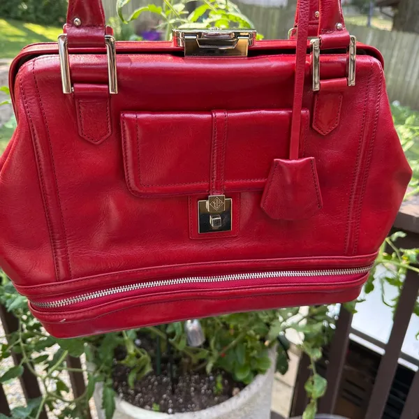 Eileen West Lipstick Red Leather Shoulder Hand Bag And Change Purse - Image 2
