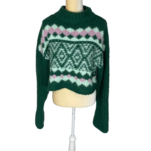 Free People Green and Pink Patterned Sweater - Image 3