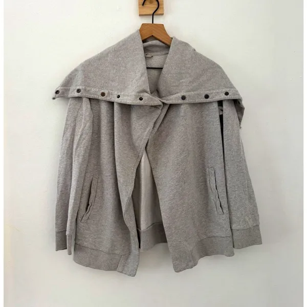 ALLSAINTS Brooke Sweat Women’s Gray Snap Hooded Jacket Pockets Size Sm Lounge - Image 2