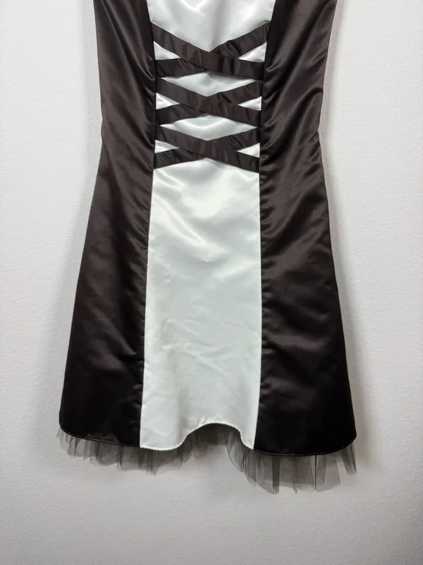 Jessica McClintock Gunne Sax Strapless Satin Corset Dress Brown Size 3/4 - Image 4
