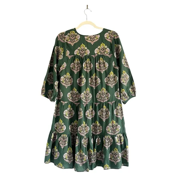Pink Chicken Indira mini Dress Hunter Green Flower Sz Small boho peasant prairie - Image 4