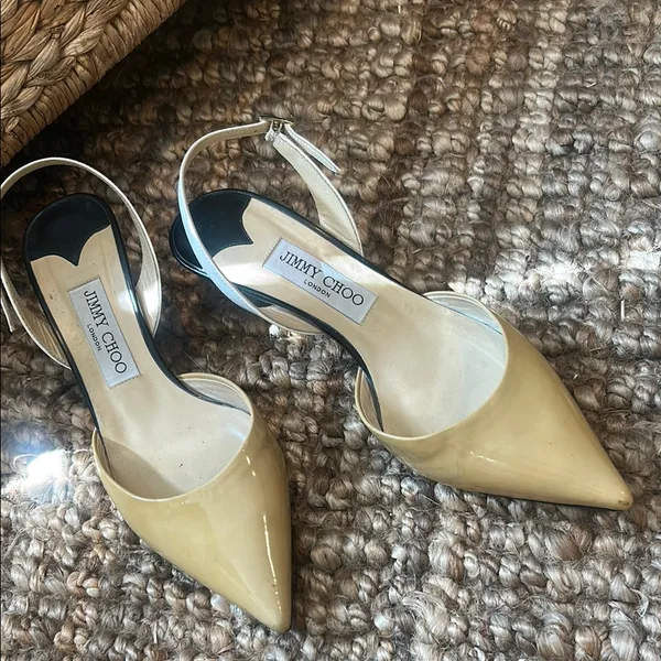 Jimmy Choo Cream Multi-Toned Patent Leather Slingback Heels Size 37.5 - Image 5