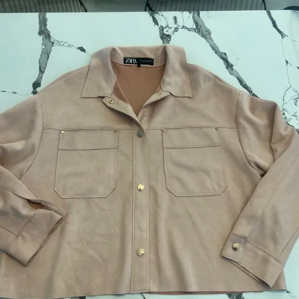 Zara Pink Utility Jacket with Crew Neckline NWOT LARGE - Image 3