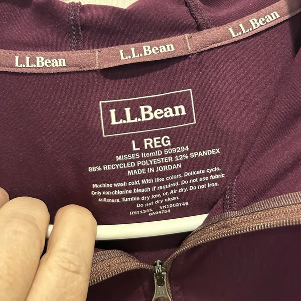 LL Bean Womens Large 1/4 Zip Hoodie Burgundy‎ Performance Pullover Thumbholes - Image 5