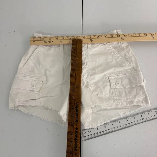 American Eagle Cargo Shorts Womens Size 2 90's Boyfriend Stretch Raw Hem White - Image 10