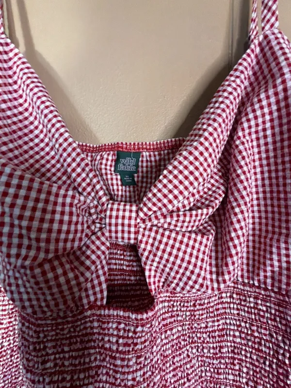 Wild Fable Women's Red Gingham Smocked Bow Front Cami Mini Dress - Image 2