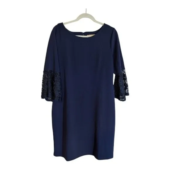 Hope & Harlow Dress Womens 14 Navy Blue Lace Bell Sleeve‎ Shift Knee Length - Image 14