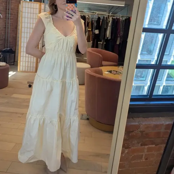 Derek Lam Yellow Tiered Ruffle Midi Dress Size 2 Cotton Cottage Designer $420 - Image 4