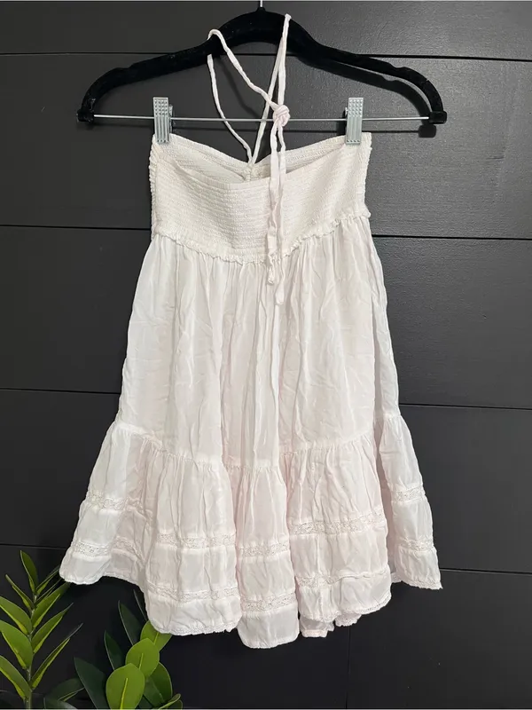 WILFRED Aritzia Pale Pink White Strapless/Neck Tie Babydoll Mini Dress 2XS - Image 3