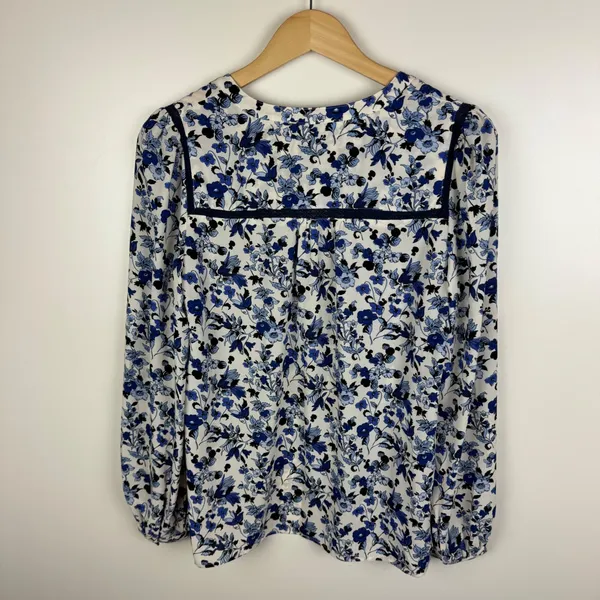 Talbots Floral Button Down Shirt Small‎ Blue Cottage Preppy Office Lightweight - Image 4