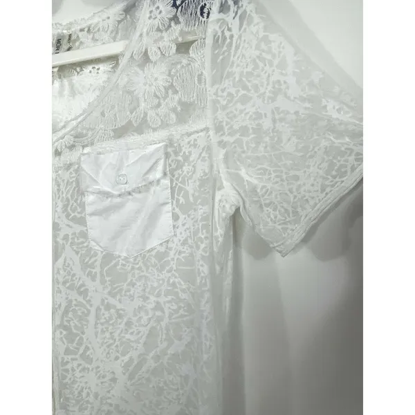 Mur Mur Anthropologie White Burnout Lace Yoke Button Front Top Sheer Size Small - Image 5