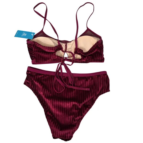 Cupshe Small Keyhole Bikini Swim Top Hi-Cut Bottoms Velvet Adjustable Straps - Image 5