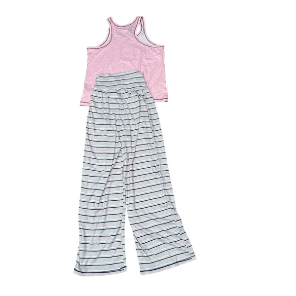 Life is Good Steaming Mug Pajama Set Stripe Pants Tank Womens Medium - Image 5