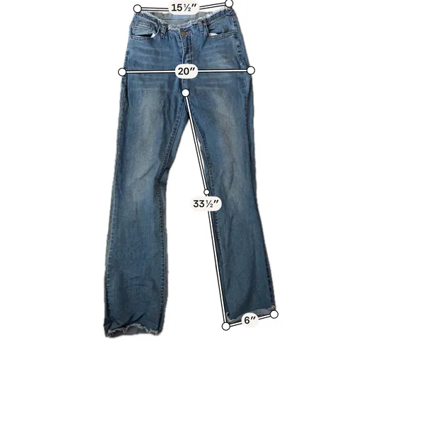 Womens Medium Wash Raw Hem Flare Jeans Frayed Waistband Denim Trousers - Image 3
