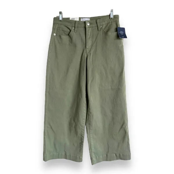 Crown & Ivy Womens Crop Jeans Sz 4R‎ 4 Wide Leg Army Olive Green Denim NEW - Image 3