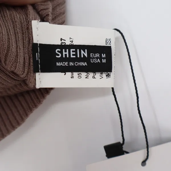 SHEIN Basics Taupe Brown Ribbed Twisted Front Halter Crop Top M - Image 3